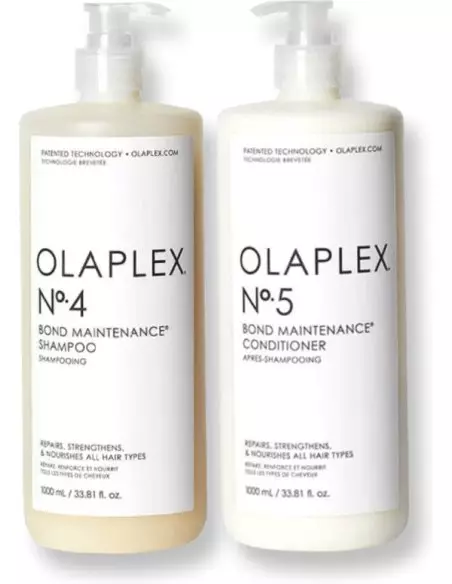 Olaplex Bond Maintenance No. 4 & No. 5 Duo 1000ml – Shampoo + Herstellende Conditioner voor Beschadigd Haar, Salonformaat 1L