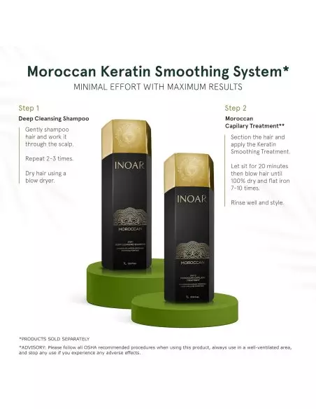 Inoar Moroccan 2 x 1 L - Braziliaanse gladmakende behandeling voor moeilijk haar, krullend en pluizig haar voor kappers