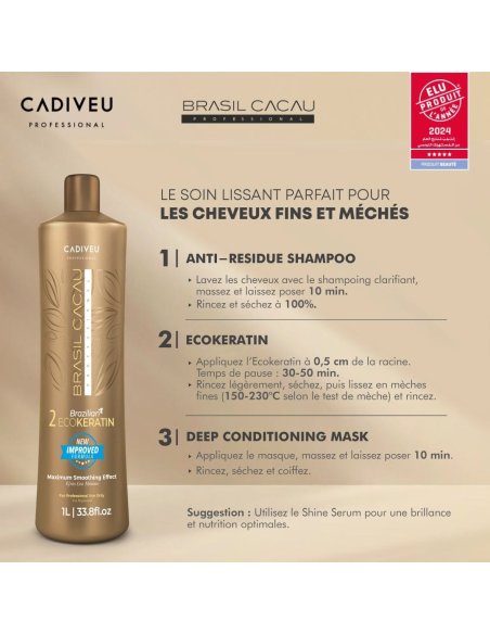 Cadiveu Brasil Cacau 2 x 1 l Ecokeratin - keratine behandeling voor glad en glanzend haar
