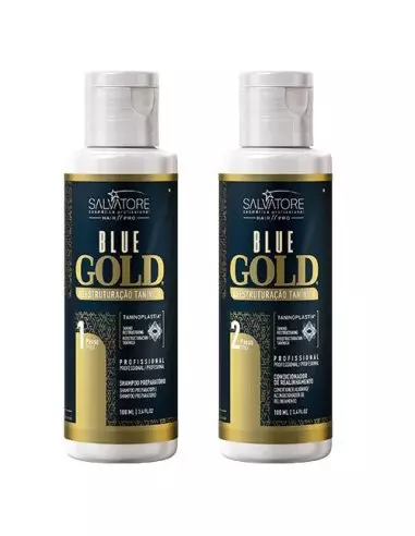 Salvatore Blue Gold 2 x 100 ml –Braziliaanse Keratinebehandeling|Ultra Hydraterende, Herstellende en Gladmakende Haarbehandeling